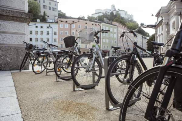 Bicycle parking in the city with modern parking facilities