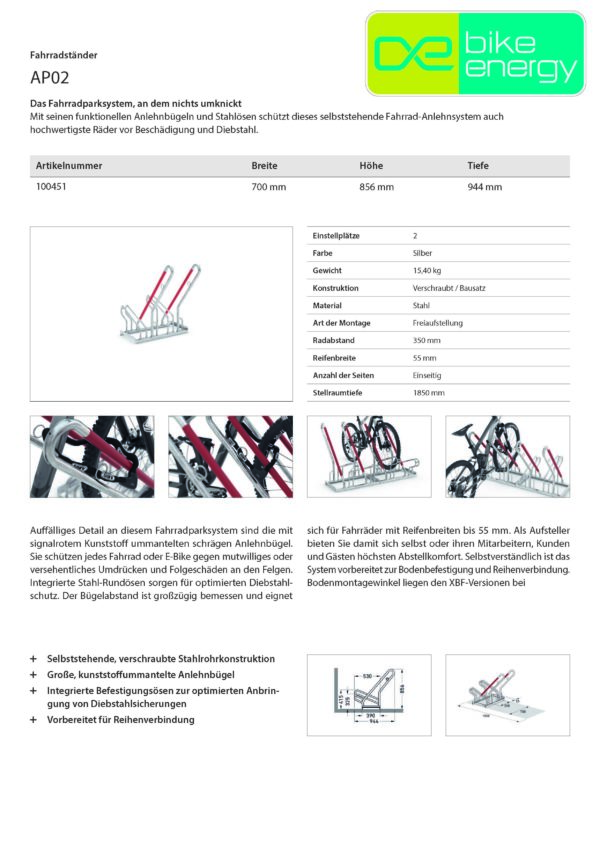 Fahrradständer mit 2 Einstellplätzen einseitig | AP02 – Image 9